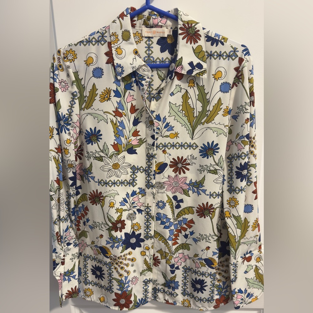 Tory Burch Long Sleeve Silk Blouse.  Multicolor.  Size 4